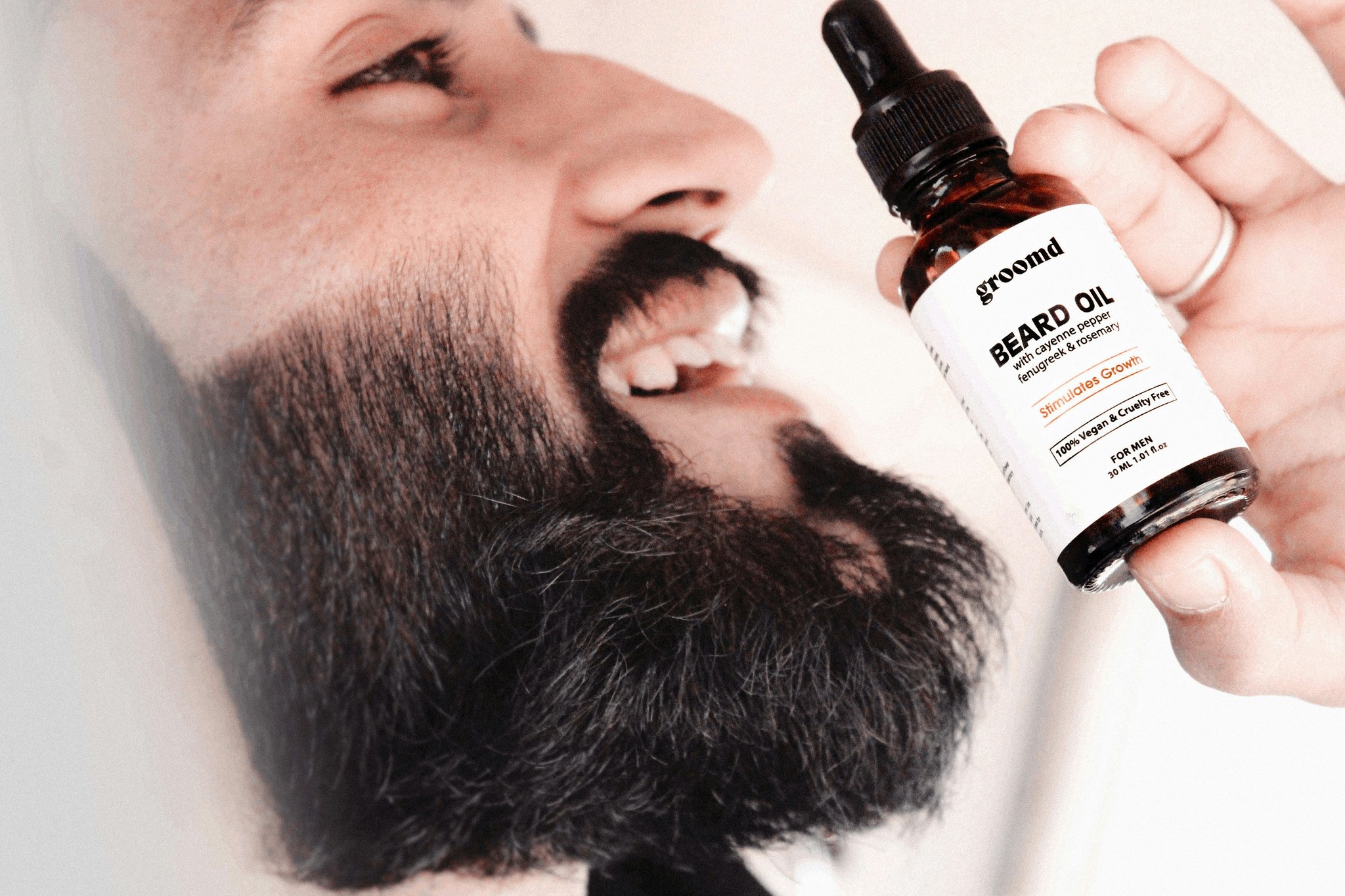 Side-by-side photo showing dramatic improvement after using beard grooming gift set