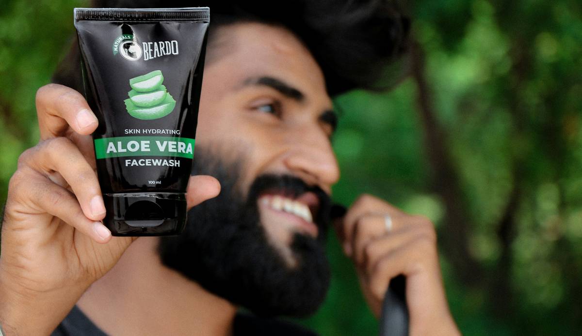 Illustration showing three-step beard care routine